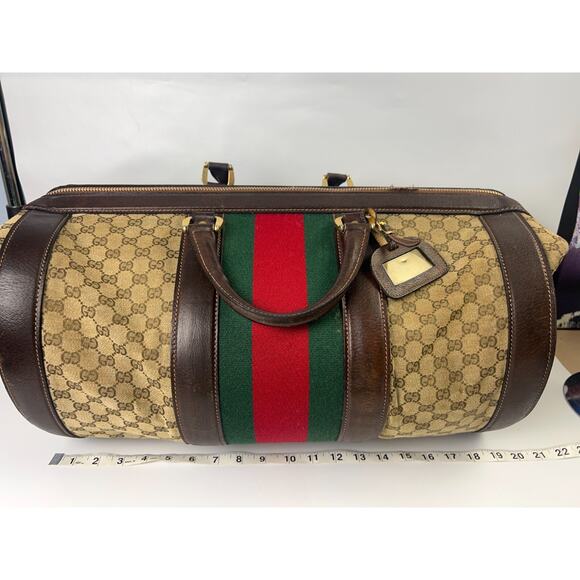 Gucci Sherry Line GG Duffle Medium Brown Leather/PVC Vintage - Picture 3 of 11